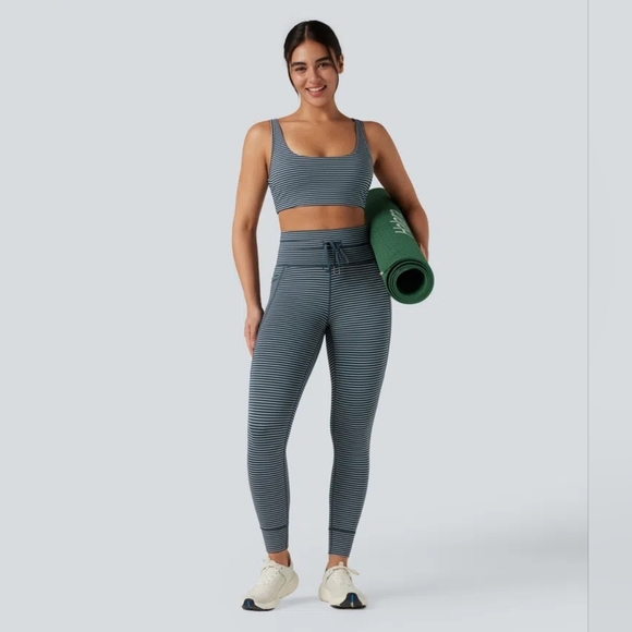 HALARA High Waisted Drawstring Striped Pocket Leggings Oceanic Teal NWT Medium - Picture 3 of 16